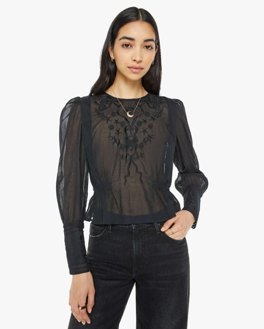 Mother Women Invisible Ink Sheer Lace The Straight Classic Blouse Top Size XS